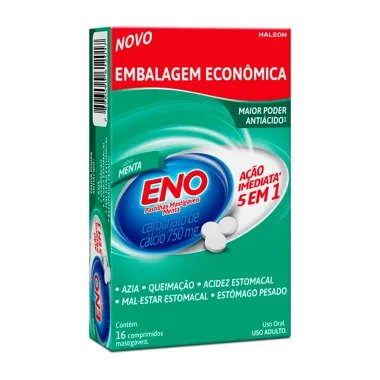 Eno 750mg Sabor Menta com 16 Comprimidos Mastigáveis Embalagem Econômica