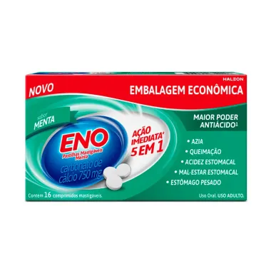 Eno 750mg Sabor Menta com 16 Comprimidos Mastigáveis Embalagem Econômica