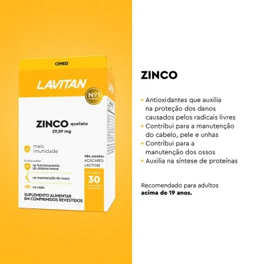 Lavitan Zinco Quelato 29,59mg com 30 Comprimidos Revestidos
