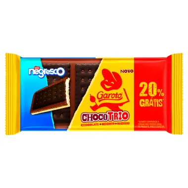 Chocotrio Negresco Garoto Chocolate Biscoito e Recheio 90g Ganhe 20%