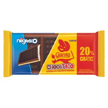 Chocotrio Negresco Garoto Chocolate Biscoito e Recheio 90g Ganhe 20%