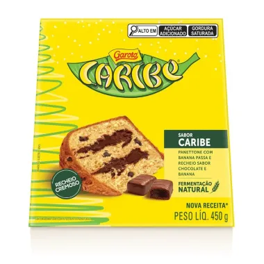 Panettone Garoto Caribe Sabor Banana Passa e Recheio Cremoso Sabor Chocolate 450g