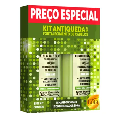 Kit Antiqueda Fortalecimento de Cabelos Gota Dourada Sem Sal Shampoo e Condicionador com 300ml cada