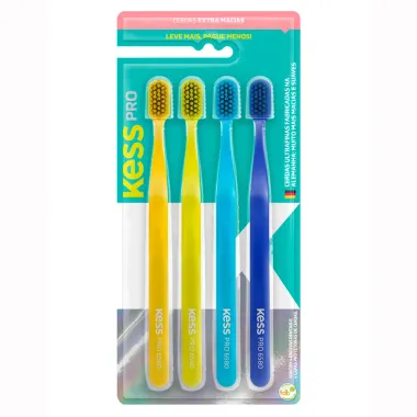 Escova Dental Kess Pro Cerdas Extra Macias com 4 Unidades