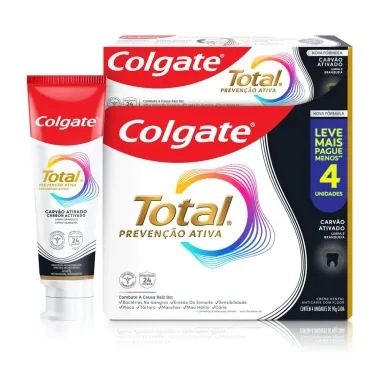 Creme Dental Colgate Total Prevenção Ativa Carvão Ativado com Flúor 4 Unidades de 90g cada