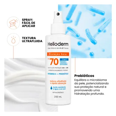 Protetor Solar Helioderm 3 em 1 FPS 70 Spray 200ml
