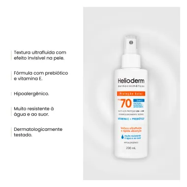 Protetor Solar Helioderm 3 em 1 FPS 70 Spray 200ml