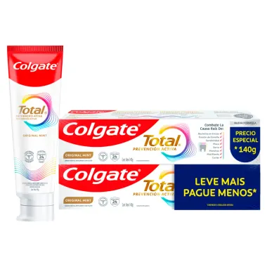 Creme Dental Colgate Total Prevenção Ativa Original Mint com 2 Unidades de 140g cada Leve Mais Por Menos