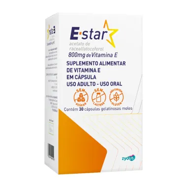 E-Star 800mg Vitamina E com 30 Cápsulas Gelatinosas Moles