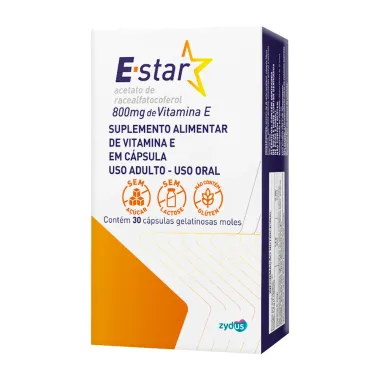 E-Star 800mg Vitamina E com 30 Cápsulas Gelatinosas Moles