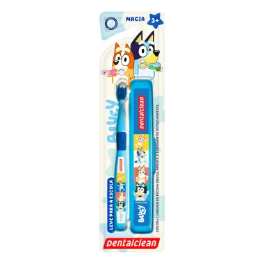 Escova de Dente Dentalclean Bluey Escolar Macia 3+ Anos Cores Sortidas com Estojo Portátil