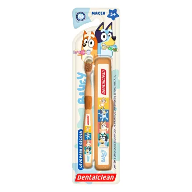 Escova de Dente Dentalclean Bluey Escolar Macia 3+ Anos Cores Sortidas com Estojo Portátil