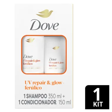 Kit Dove UV Repair e Glow Ferúlico Expert em Danos Shampoo 350ml e Condicionador 150ml