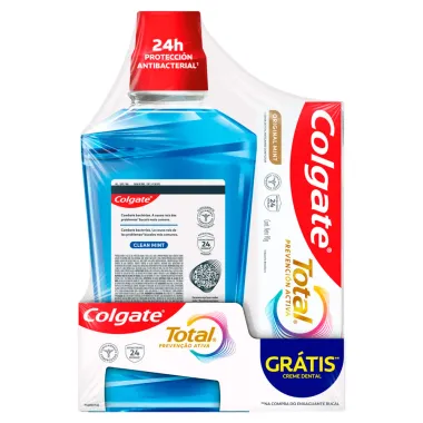 Kit Enxaguante Bucal Colgate Total Prevenção Ativa Clean Mint Zero Álcool 500ml e Ganhe Creme Dental Original Mint 90g