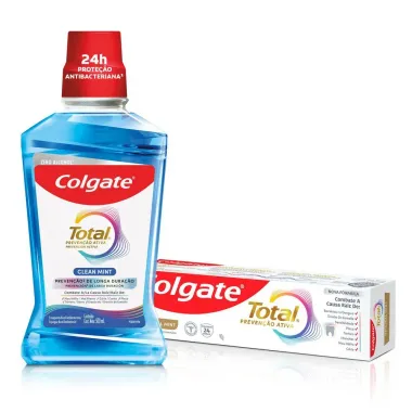 Kit Enxaguante Bucal Colgate Total Preven&ccedil;&atilde;o Ativa Clean Mint Zero &Aacute;lcool 500ml e Ganhe Creme Dental Original Mint 90g