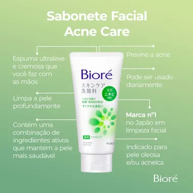 Sabonete de Limpeza Facial Bioré Acne Care 130g - Drogaria Araujo