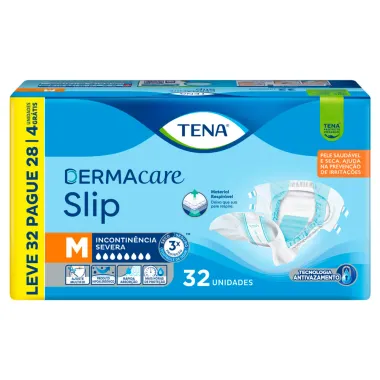 Fralda Tena Dermacare Slip Tamanho M Leve 32 Pague 28 Unidades Descartáveis