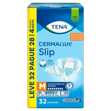 Fralda Tena Dermacare Slip Tamanho M Leve 32 Pague 28 Unidades Descartáveis