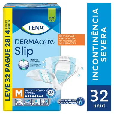 Fralda Tena Dermacare Slip Tamanho M Leve 32 Pague 28 Unidades Descartáveis