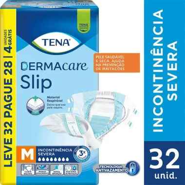 Fralda Geri&aacute;trica Tena Slip DermaCare M Leve 32 Pague 28 Unidades