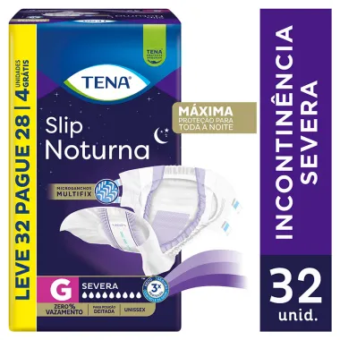 Fralda Geriátrica Tena Slip Noturna Tamanho G Leve 32 Pague 28 Unidades Descartáveis