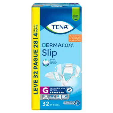 Fralda Tena Dermacare Slip Tamanho G Leve 32 Pague 28 Unidades Descartáveis