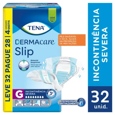 Fralda Tena Dermacare Slip Tamanho G Leve 32 Pague 28 Unidades Descartáveis
