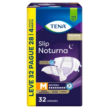 Fralda Geriátrica Tena Slip Noturna Tamanho M Leve 32 Pague 28 Unidades Descartáveis