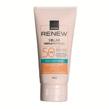 Protetor Solar Facial Tripla Proteção Avon Renew FPS 50 Loção Matte Hialurônico Cor Clara 1.0 40g