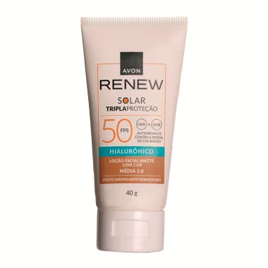 Protetor Solar Facial Tripla Proteção Avon Renew FPS 50 Loção Matte Hialurônico Cor Média 3.0 40g