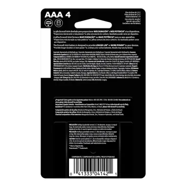 Pilhas Duracell Optimum AAA Alcalinas com 4 Unidades