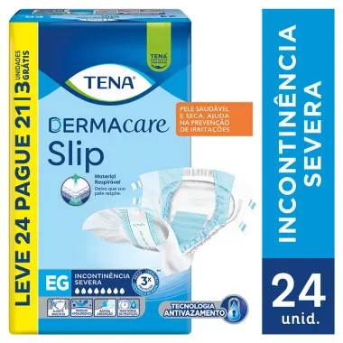 Fralda Tena DermaCare Slip Tamanho EG Leve 24 e Pague 21 Unidades Descartáveis