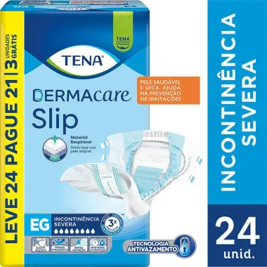 Fralda Geri&aacute;trica Tena Slip DermaCare EG Leve 24 Pague 21 unidades