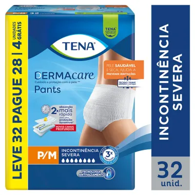 Roupa Íntima Tena Dermacare Pants Tamanho P/M Leve 32 e Pague 28 Unidades Descartáveis