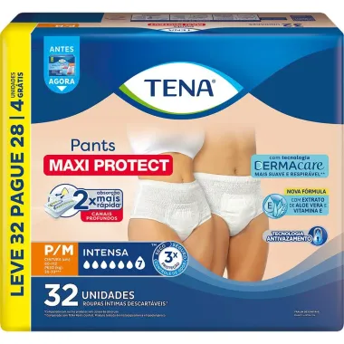 Roupa &Iacute;ntima Tena Pants Maxi Protect P/M Leve 32 Pague 28 unidades