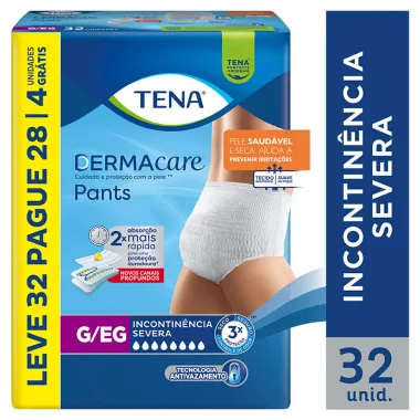 Roupa Íntima Tena Dermacare Pants Tamanho G/EG Leve 32 e Pague 28 Unidades Descartáveis
