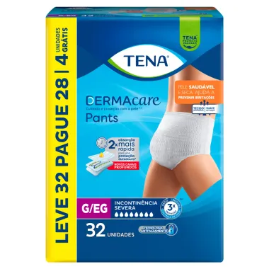 Roupa Íntima Tena Dermacare Pants Tamanho G/EG Leve 32 e Pague 28 Unidades Descartáveis