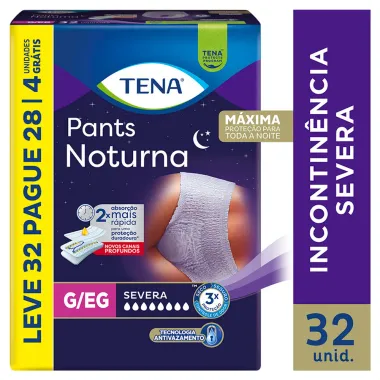 Roupa Íntima Tena Pants Noturna Tamanho G/EG Leve 32 Pague 28 Unidades Descartáveis