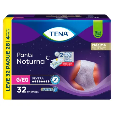 Roupa Íntima Tena Pants Noturna Tamanho G/EG Leve 32 Pague 28 Unidades Descartáveis