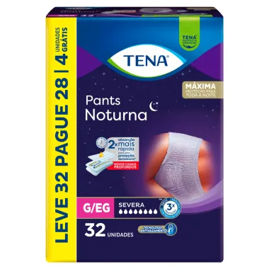 Roupa Íntima Tena Pants Noturna Tamanho G/EG Leve 32 Pague 28 Unidades Descartáveis