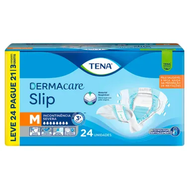 Fralda Tena DermaCare Slip Tamanho M Leve 24 e Pague 21 Unidades Descartáveis