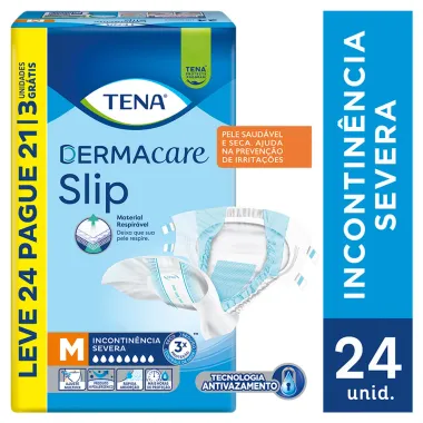 Fralda Tena DermaCare Slip Tamanho M Leve 24 e Pague 21 Unidades Descartáveis