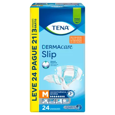Fralda Tena DermaCare Slip Tamanho M Leve 24 e Pague 21 Unidades Descartáveis