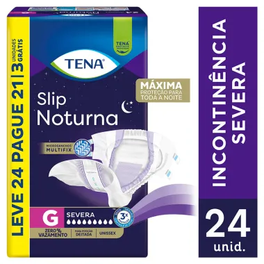 Fralda Tena Slip Noturna Tamanho G Leve 24 Pague 21 Unidades Descartáveis