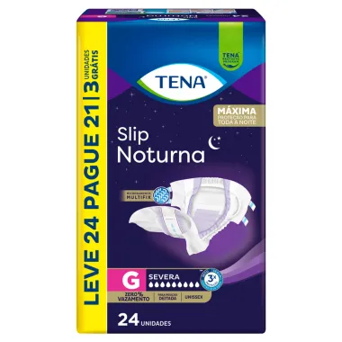 Fralda Tena Slip Noturna Tamanho G Leve 24 Pague 21 Unidades Descartáveis
