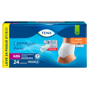 Roupa Íntima Tena Dermacare Pants Tamanho G/EG Leve 24 e Pague 21 Unidades Descartáveis