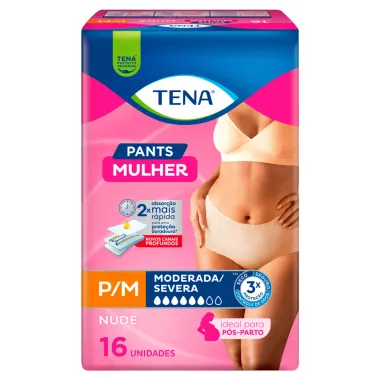 Roupa Íntima Tena Pants Mulher Tamanho P/M Nude 16 Unidades Descartáveis
