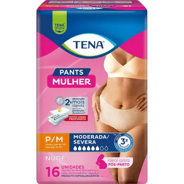 Roupa Íntima Tena Pants Mulher Tamanho P/M Nude 16 Unidades Descartáveis