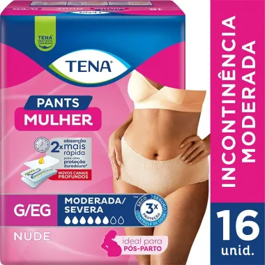 Roupa Íntima Tena Pants Mulher Tamanho G/EG Nude 16 Unidades Descartáveis
