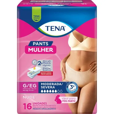 Roupa Íntima Tena Pants Mulher Tamanho G/EG Nude 16 Unidades Descartáveis